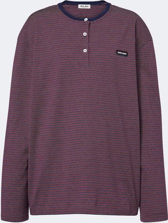 Miu Miu Striped cotton jersey Henley shirt