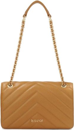 Kazar Tassen, Dames, Bruin, ONE Size, Leer, Lichtbruine handtas met kruissteek