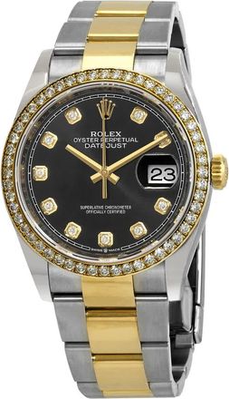 Rolex Datejust 36 Black Diamond Dial Mens Steel and 18kt Yellow Gold Oyster Watch 126283BKDO