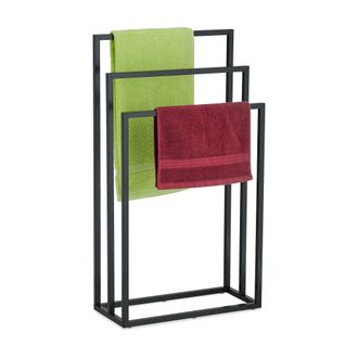 Relaxdays Toallero De Pie 3 Barras, Acero, 82,5 X 46 X 21 Cm Aprox., Soporte De Toallas Para Suelo De Ba&ntilde;o, Color Negro - Relaxdays