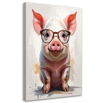 Feeby Cuadro Sobre Lienzo, Cerdo Con Gafas Sobre Fondo Beige, 70x100