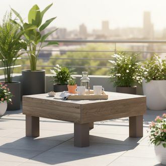 Dmora Mesa De Exterior Ionia, 4 Plazas, Mesa Cuadrada, Longitud M&aacute;xima 65 Cm, 65x65x29h Cm, Color Nogal Marr&oacute;n