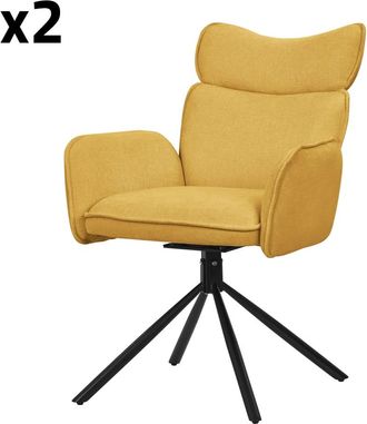 ML Design Set de 2 Sillas de comedor giratorias mostaza reposabrazos y respaldo