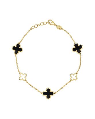 Italian Gold, Inc 14K Onyx Station Chain Clover Bracelet