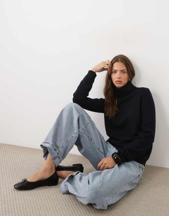 Asos premium maglione dolcevita in lana merino 100% navy-blu navy