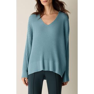 Eileen Fisher Cotton & Tencel lyocell Ribbed V-Neck Sweater in Seafoam at Nordstrom, Size Xx-Small