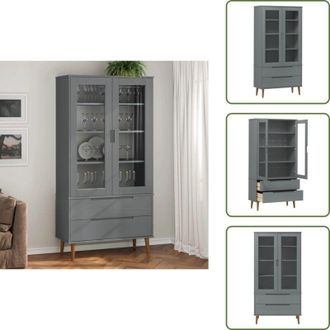 vidaXL The Living Store Vetrina MOLDE Grigia 90x35x175 cm in Legno Massello di Pino - Vetrina in pino
