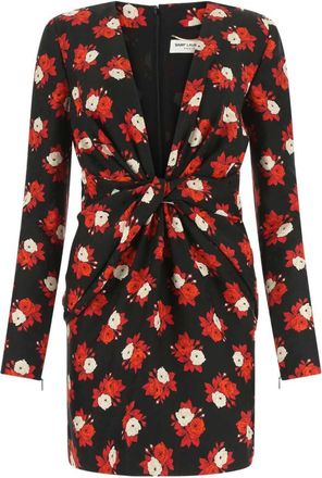 Saint Laurent Black/Red Floral Printed Mini Dress
