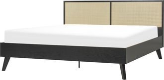 Beliani Cama Con Somier Negro Madera Clara 180 X 200 Cm Cabecero Monpazier