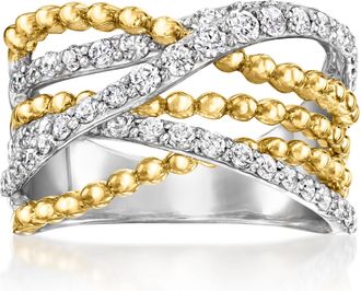 Ross-Simons Lab-Grown Diamond Highway Ring in Sterling Silver and 18kt Gold Over Sterling