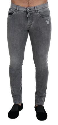 Dolce & Gabbana Mens Slim Fit Distressed Jeans - Grey Cotton - Size EU 44 (Mens)
