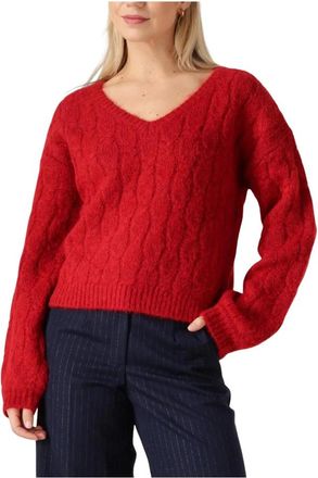 Ydence Gebreide Trui Jessie - Dames - V-hals truien - Rood - L - Nylon - Truien & Vesten