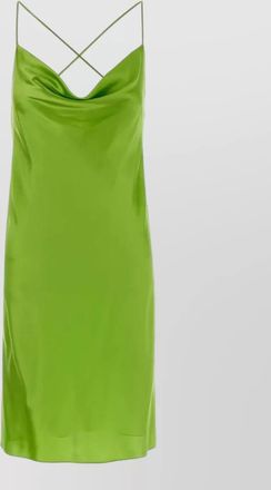 Saint Laurent satin mini dress draped neckline cross back