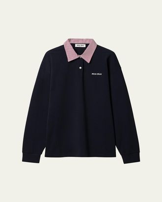 Miu Miu Embroidered Logo Cotton Piqu&eacute; Polo Shirt