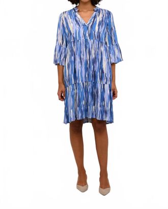 Kaffe Arina 3/4 Sleeve A-Line Fit Dress In Blue