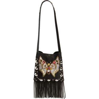 Valentino Garavani Medium Nellc&ocirc;te Butterfly Suede Crossbody Bag in Multi Black at Nordstrom