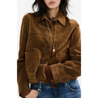 Mango Laura Crop Suede Jacket in Tobacco Brown at Nordstrom, Size Xx-Large