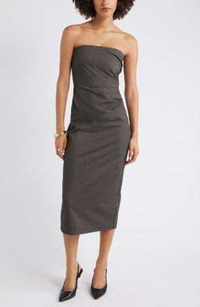 Open Edit Plaid Strapless Dress in Navy Iris- Rust Plaid at Nordstrom, Size Xx-Large