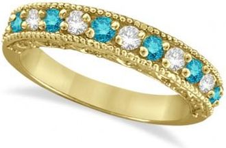Allurez Blue & White Diamond Wedding Band in 14k Yellow Gold (0.45 ctw)