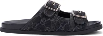 Gucci Mens Denim Slider Sandals Black Cotton Slippers Flat Shoes