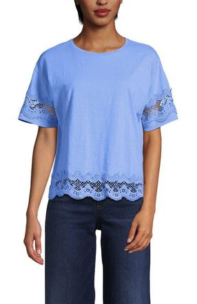 Lands End Short Sleeve Slub Jersey Cutwork T-Shirt in Clear Blue Sky at Nordstrom, Size X-Large