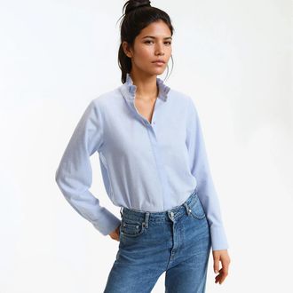 La Redoute Collections Blouse met opstaande kraag met volant, lange mouwen
