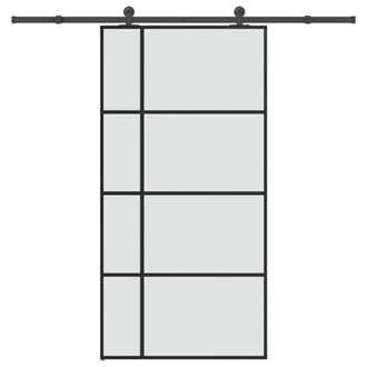 Berkfield Home Sliding Door with Hardware Set 102, 5x205 cm ESG Glass&Aluminium in Black