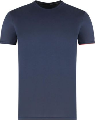 Roberto Ricci Design T-Shirts, male, Blue, Size: 2XL Crew-neck Cotton Blend T-shirt with Side Slits