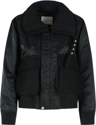 sacai Melton-jack van zwart nylon
