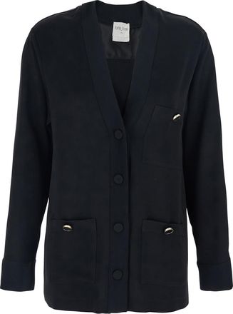 Forte_Forte Forte_Forte Black V-neck Cardigan With Patch Pockets In Fabric Woman