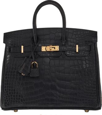 Herm&egrave;s Matte Noir Sellier Mississippiensis Alligator 25cms Birkin with Gold Hardware