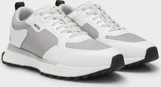Boss Orange by Hugo Boss Mens Jonah Mixed-Material Trainers with Mesh Details and Branding - White - Size UK 10