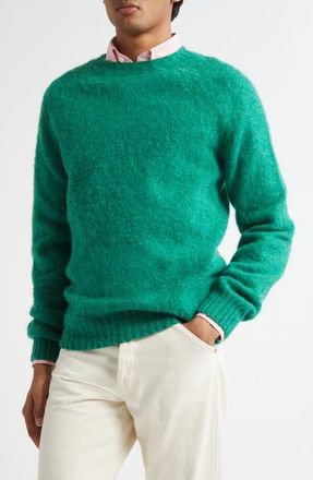 Drake's Brushed Shetland Lambswool Crewneck Sweater in Green at Nordstrom, Size Medium