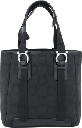 Ferragamo Gancini Top Handle Canvas Black Canvas Handbag (Pre-Owned)