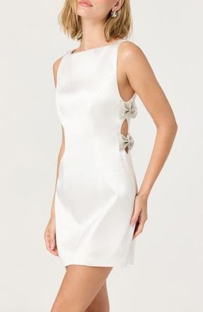 ASTR the Label Kinsey Embellished Bow Satin Minidress in White at Nordstrom Rack, Size Large