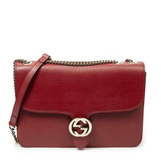 Gucci Pre-owned Womens Medium Interlocking GG Chain Crossbody Shoulder Bag - Red - One Size