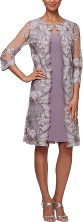 Alex Evenings Embroidered Mock Jacket Cocktail Dress in Smokey Orchid at Nordstrom, Size 10