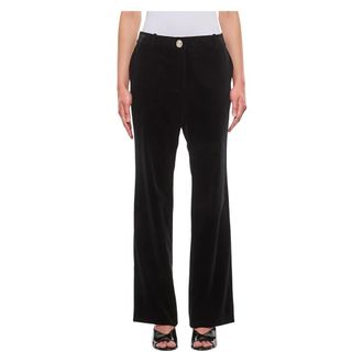 Paco Rabanne Wide Trousers, female, Black, M, Straight Velvet Trousers