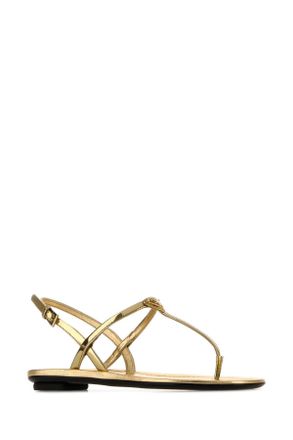 Prada Womens Gold Leather Thong Sandals Platino Sandali