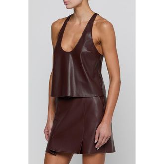 L'agence Tullia Scoop Neck Faux Leather Racerback Tank in Deep Mahogany at Nordstrom, Size X-Small