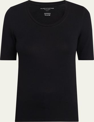 Majestic Filatures Elbow-Sleeve Scoop-Neck Shirt