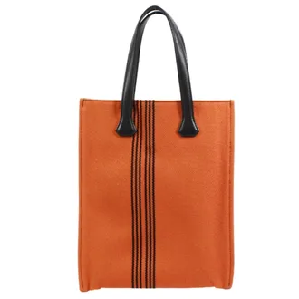 Herm&egrave;s Black Orange Leather Canvas Tote Bag (Pre-Owned)