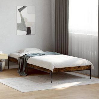 vidaXL Estructura Cama Madera Ingenier&iacute;a Metal Roble Ahumado 90x200 Cm Vidaxl