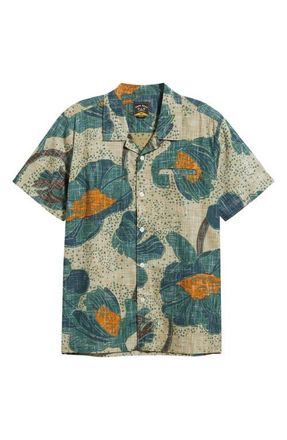 Dark Seas Bloom Floral Cotton Camp Shirt in Aloe at Nordstrom, Size Xx-Large