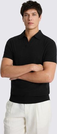 Moss Black Linen-blend Skipper Polo Shirt