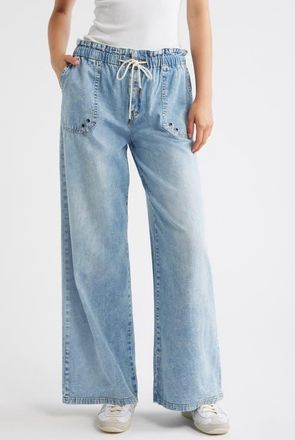 Tractr Drawstring Wide Leg Jeans in Indigo at Nordstrom, Size 27