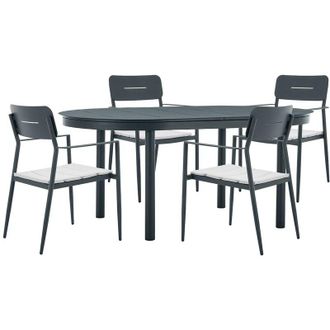 Vente-Unique Sala da pranzo da giardino alluminio: tavolo allun. L.170/240 4 poltrone impilabili Antracite lottys di mylia