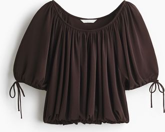 H&M Drapiertes Shirt mit Kordelzugdetails - Dunkelbraun
