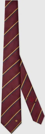 Gucci Striped Double G Silk Jacquard Tie, Red