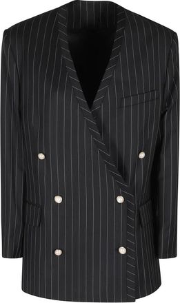 Casablanca Pinstripe Wollen Blazer Oversized Kraagloos - Dames - Blazers - Zwart - XS - Wol - Jassen
